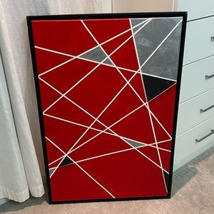 24x36 Custom Acrylic Painted & Foam Canvas Modern Red, Silver, White, Black Art